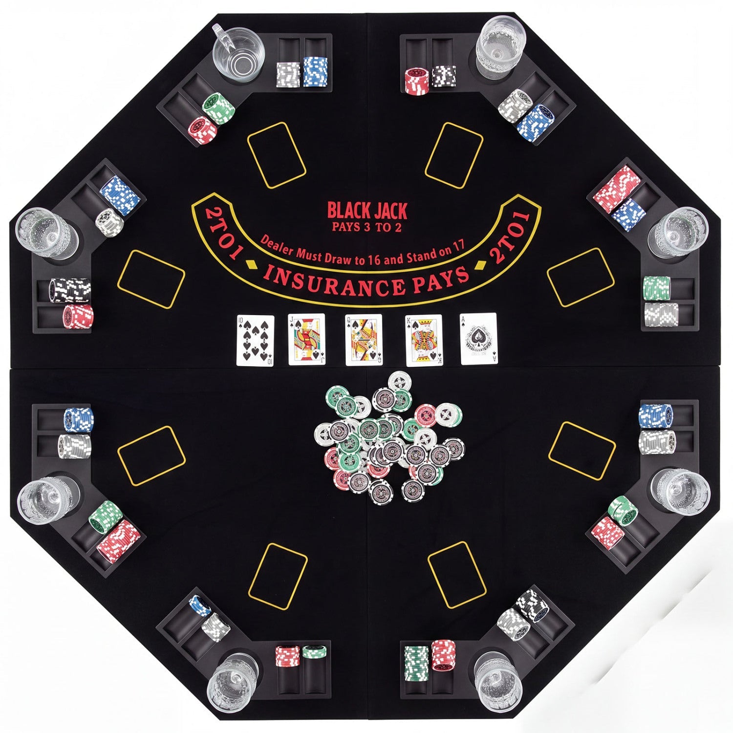 8-Player Foldable Poker Table Top with Cup Holders, black surface, DirectDeals on Tampa Home & Garden Store