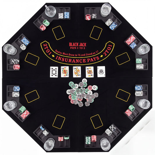 8-Player Foldable Poker Table Top with Cup Holders, black surface, DirectDeals on Tampa Home & Garden Store