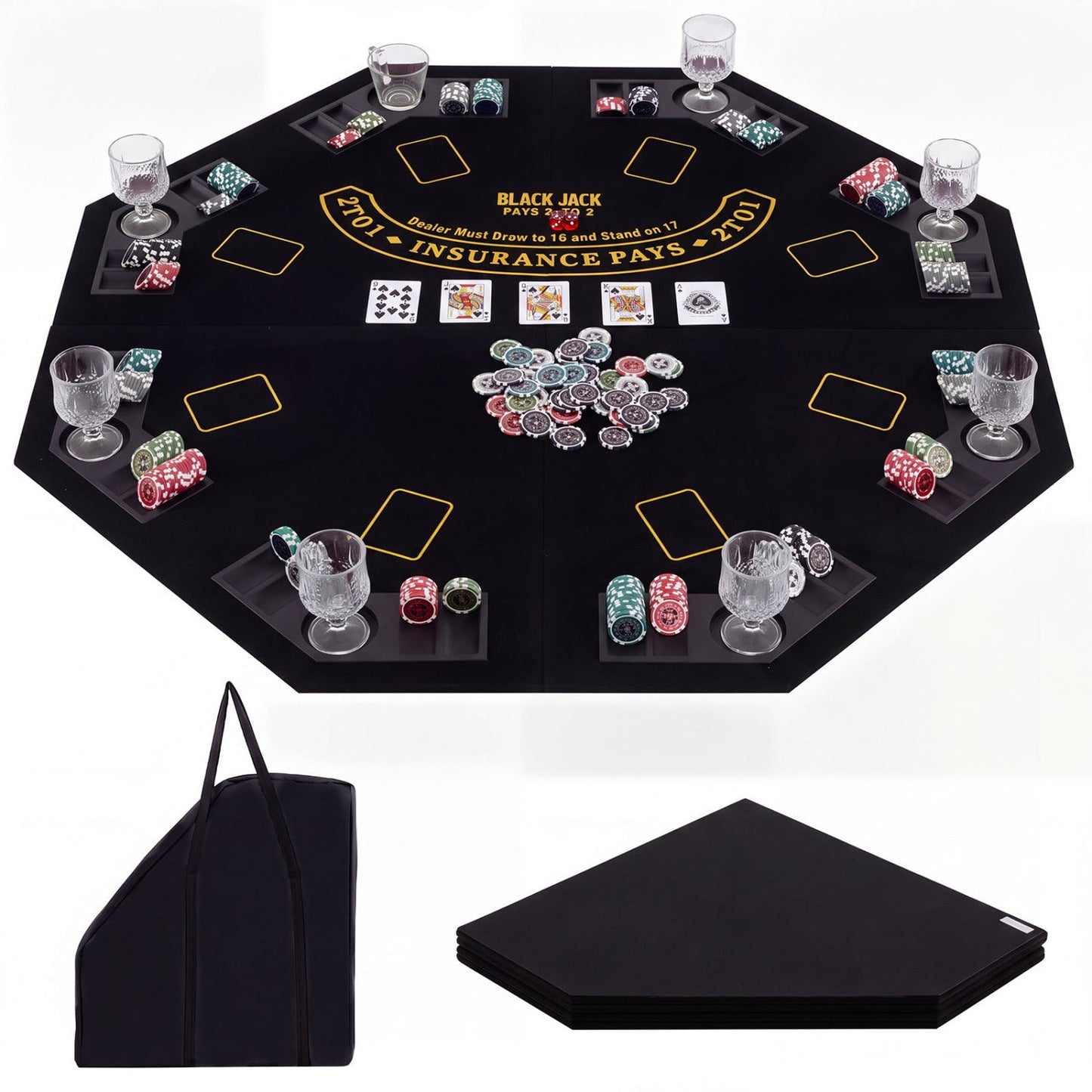 8-Player Foldable Poker Table Top with Cup Holders by DirectDeals, black with chip trays on Tampa Home & Garden Store