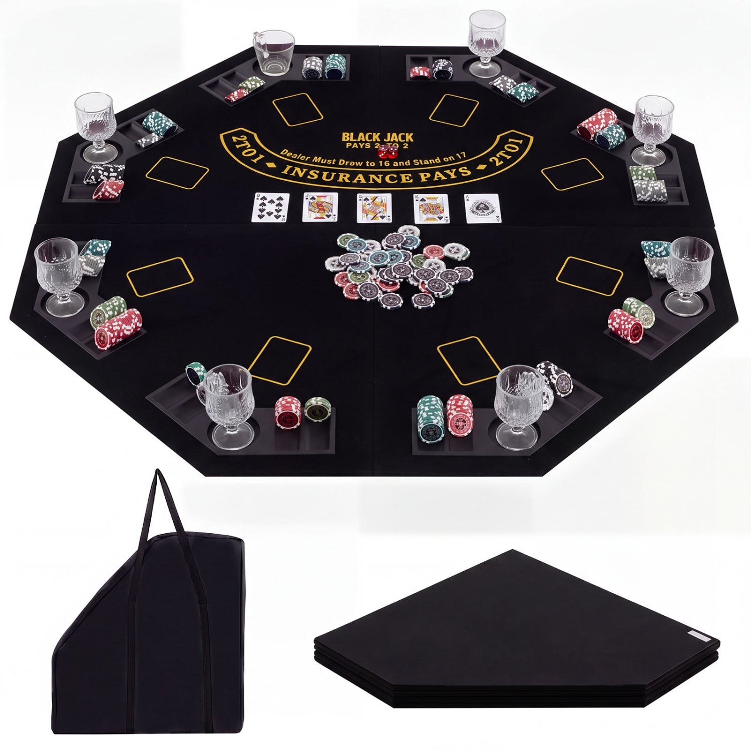 8-Player Foldable Poker Table Top with Cup Holders by DirectDeals, black with chip trays on Tampa Home & Garden Store