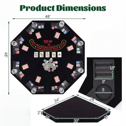 8-Player Foldable Poker Table Top with Cup Holders by DirectDeals, black felt with chip racks on Tampa Home & Garden Store