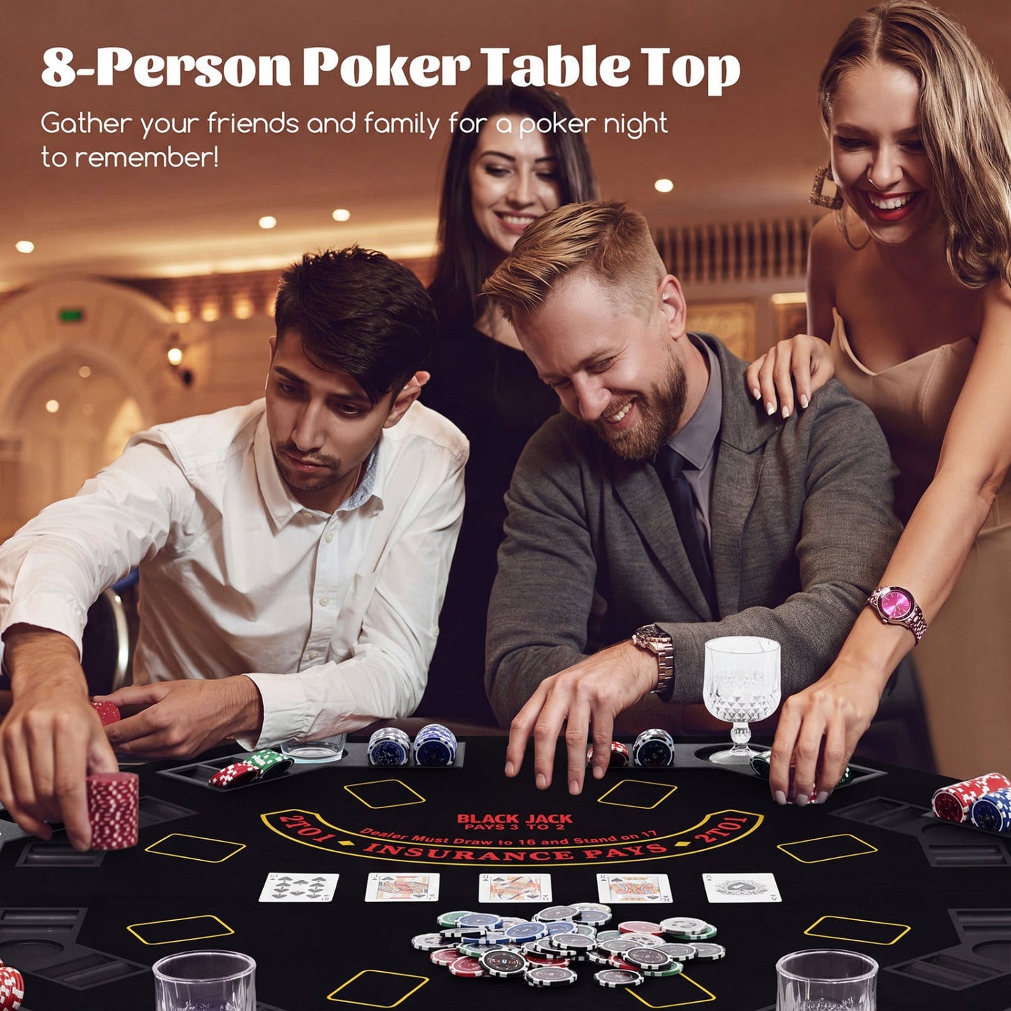 8-Player Foldable Poker Table Top DirectDeals, black casino-style with cup holders and chips on Tampa Home & Garden Store
