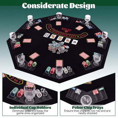 8-Player Foldable Poker Table Top with Cup Holders and Chip Trays, black felt, DirectDeals on Tampa Home & Garden Store