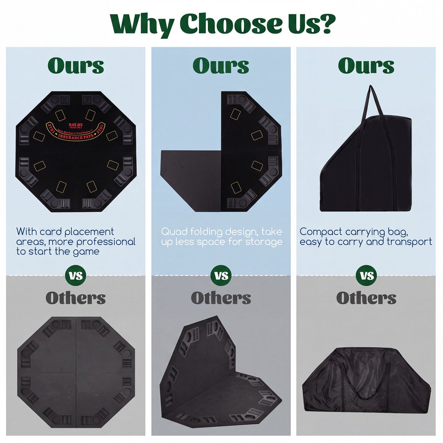 8-Player Foldable Poker Table Top with Cup Holders DirectDeals black surface carrying bag on Tampa Home & Garden Store
