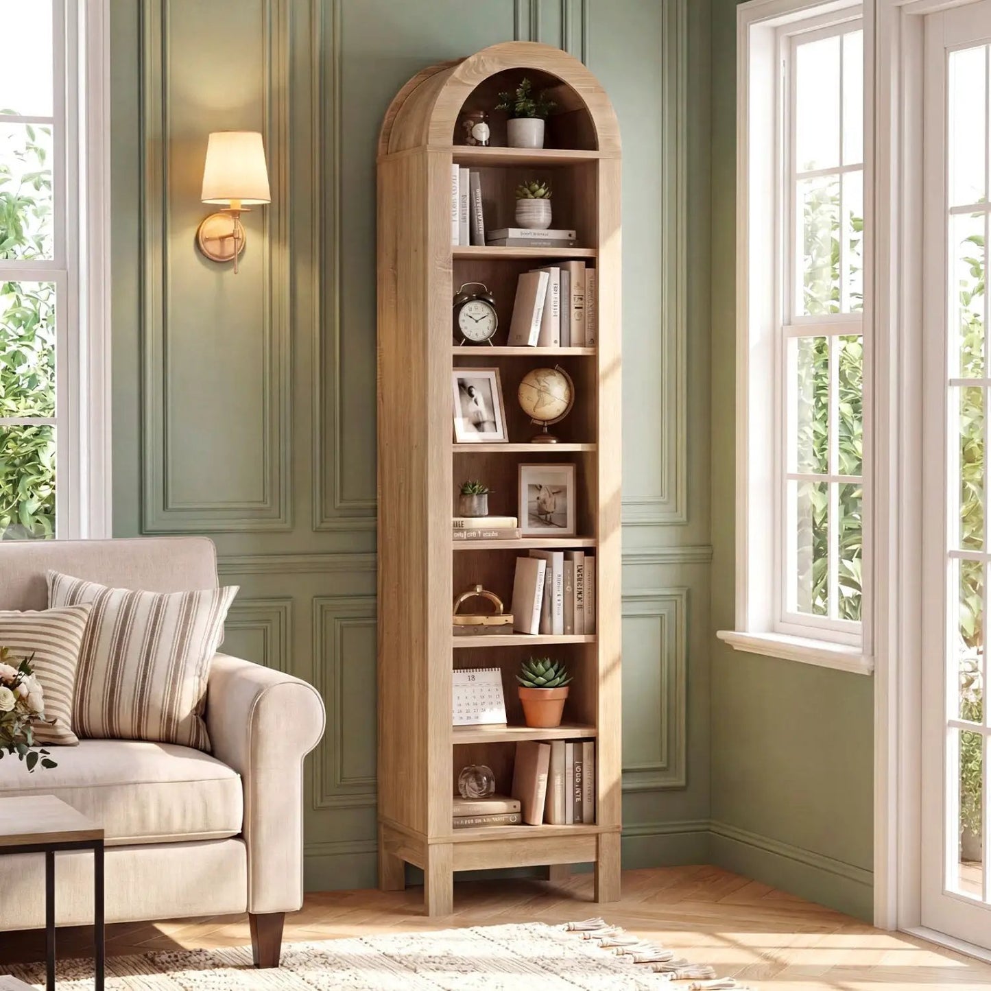 Modern Arch Bookshelf with 3 Adjustable Shelves