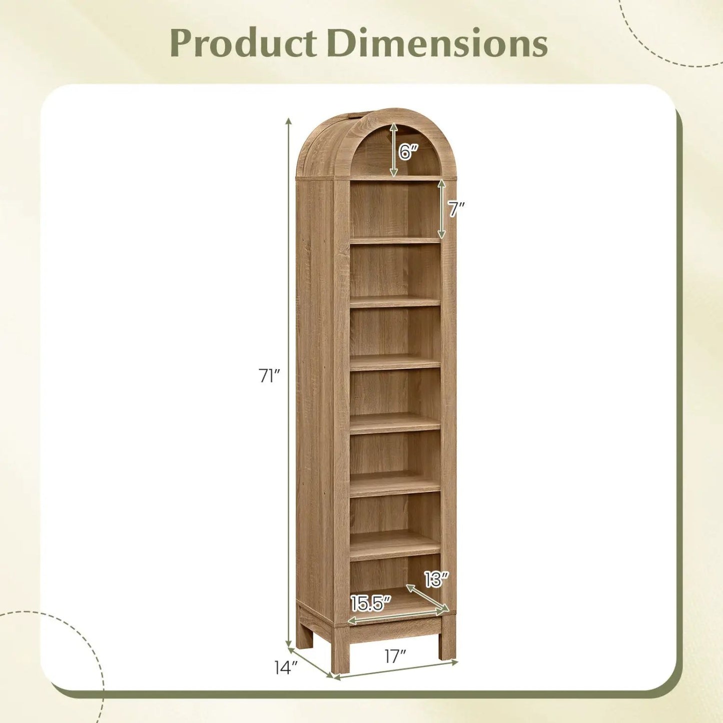 Modern Arch Bookshelf with 3 Adjustable Shelves
