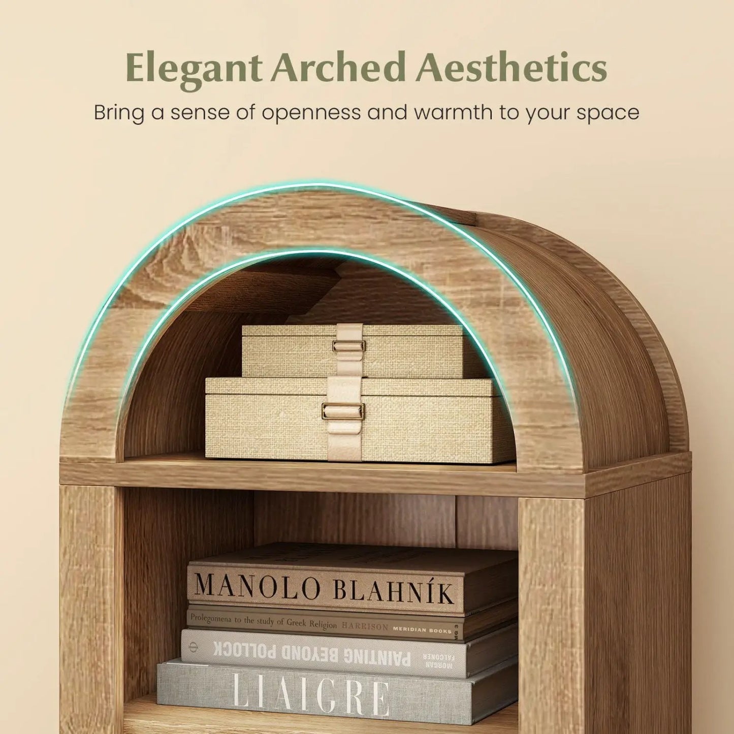 Modern Arch Bookshelf with 3 Adjustable Shelves