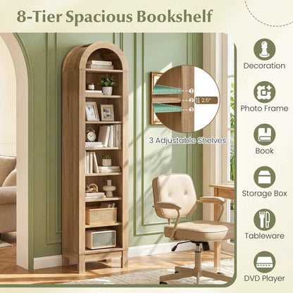 Modern Arch Bookshelf with 3 Adjustable Shelves