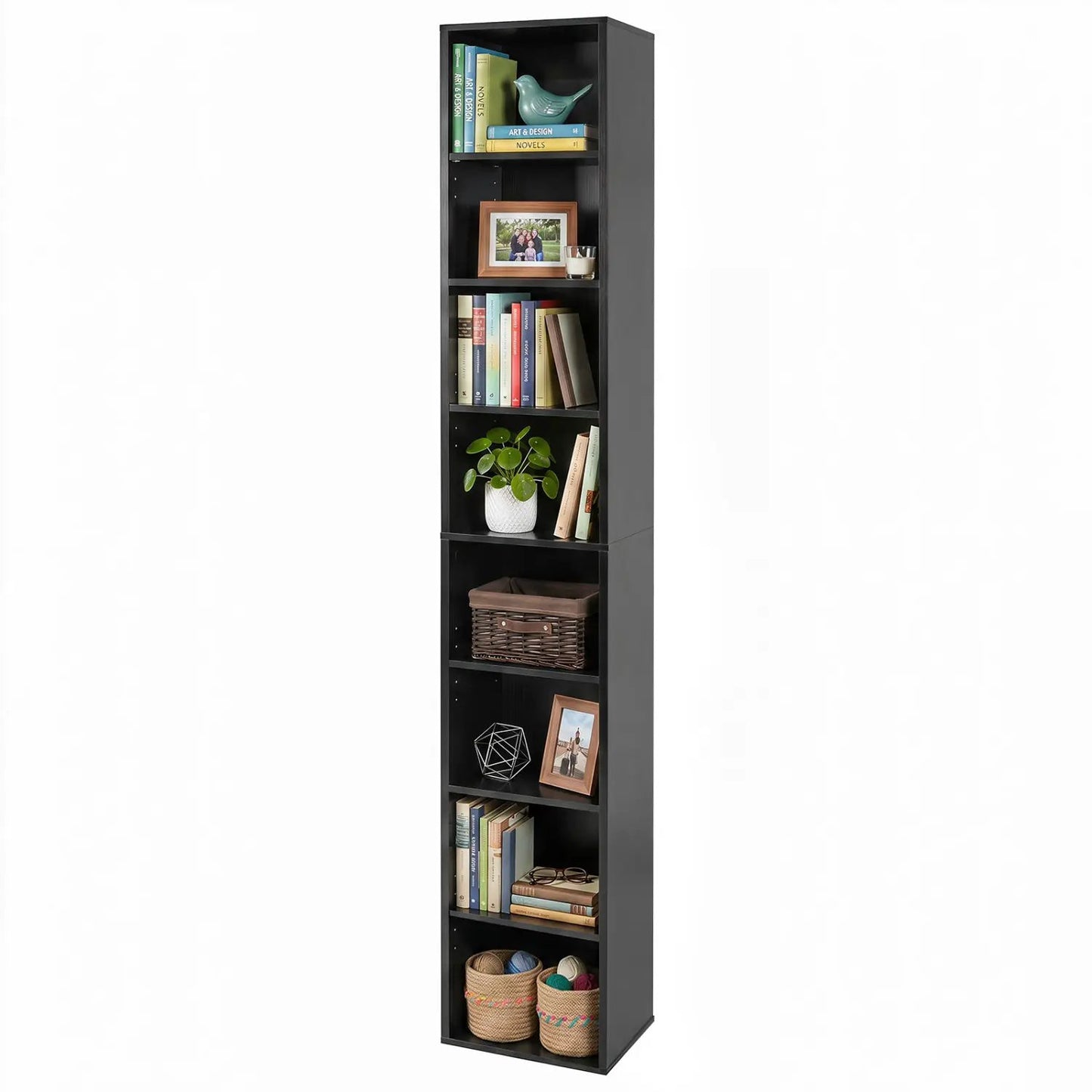 8-Tier Narrow Bookshelf With Adjustable Shelves