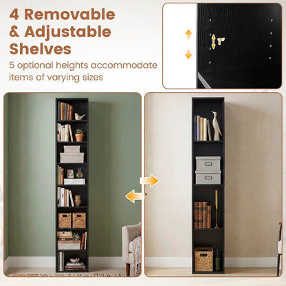 8-Tier Narrow Bookshelf With Adjustable Shelves