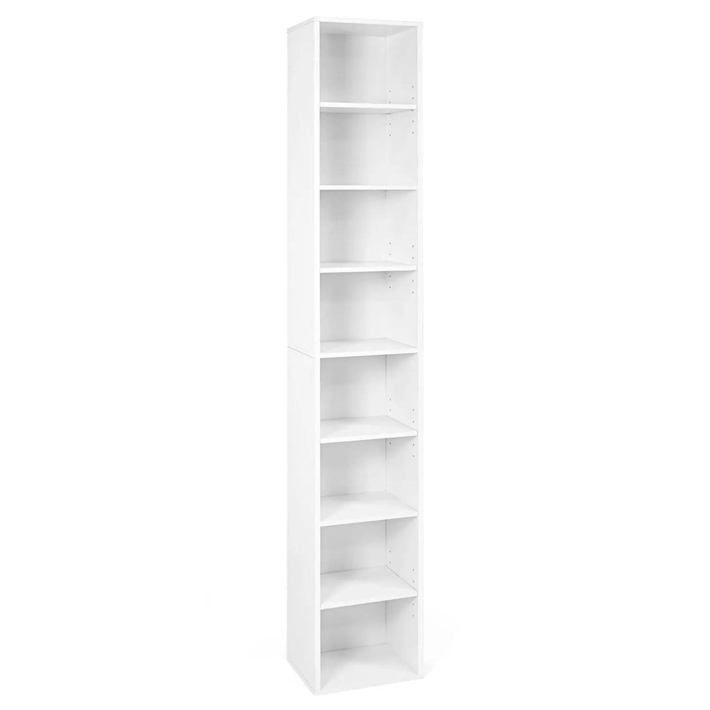8-Tier Narrow Bookshelf With Adjustable Shelves