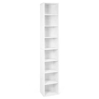 8-Tier Narrow Bookshelf With Adjustable Shelves