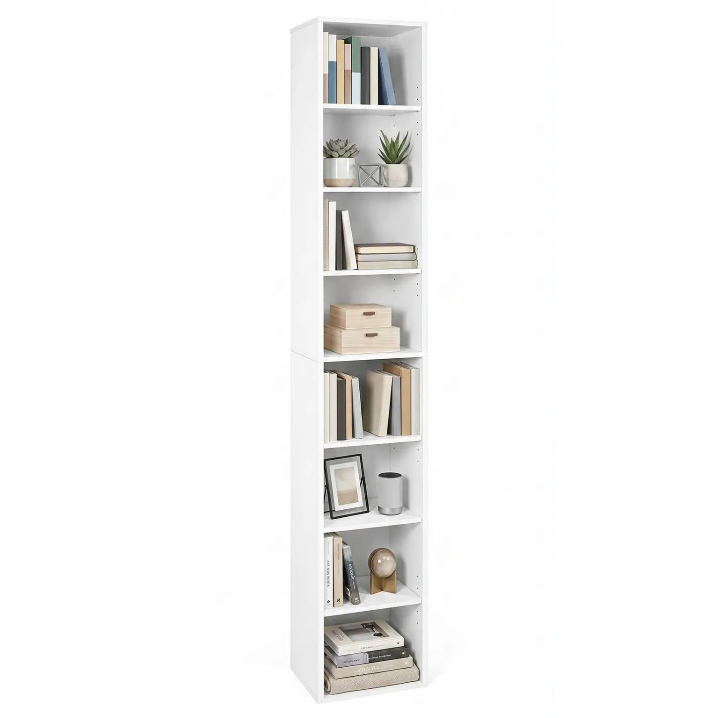 8-Tier Narrow Bookshelf With Adjustable Shelves
