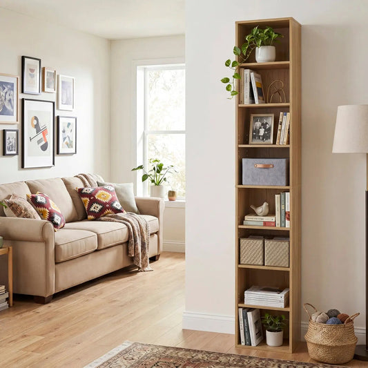 8-Tier Narrow Bookcase with adjustable shelves in light wood finish by DirectDeals on Tampa Home & Garden Store