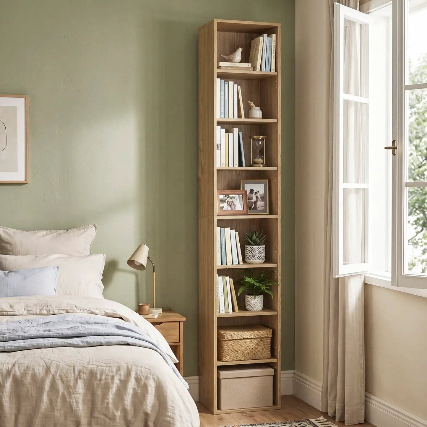 8-Tier Narrow Bookshelf With Adjustable Shelves