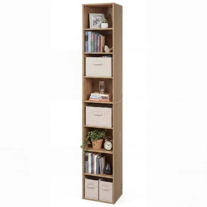 8-Tier Narrow Bookshelf With Adjustable Shelves