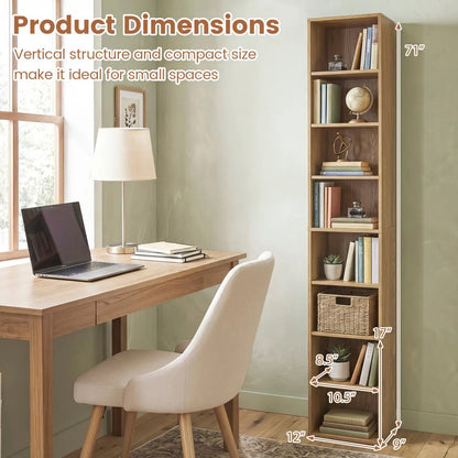 8-Tier Narrow Bookshelf With Adjustable Shelves