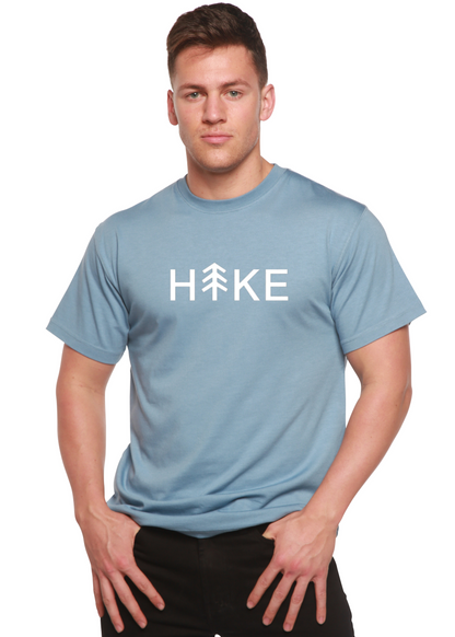 Hike men's bamboo-viscose graphic T-shirt with white hike/tree logo in light blue on Tampa Home & Garden Store