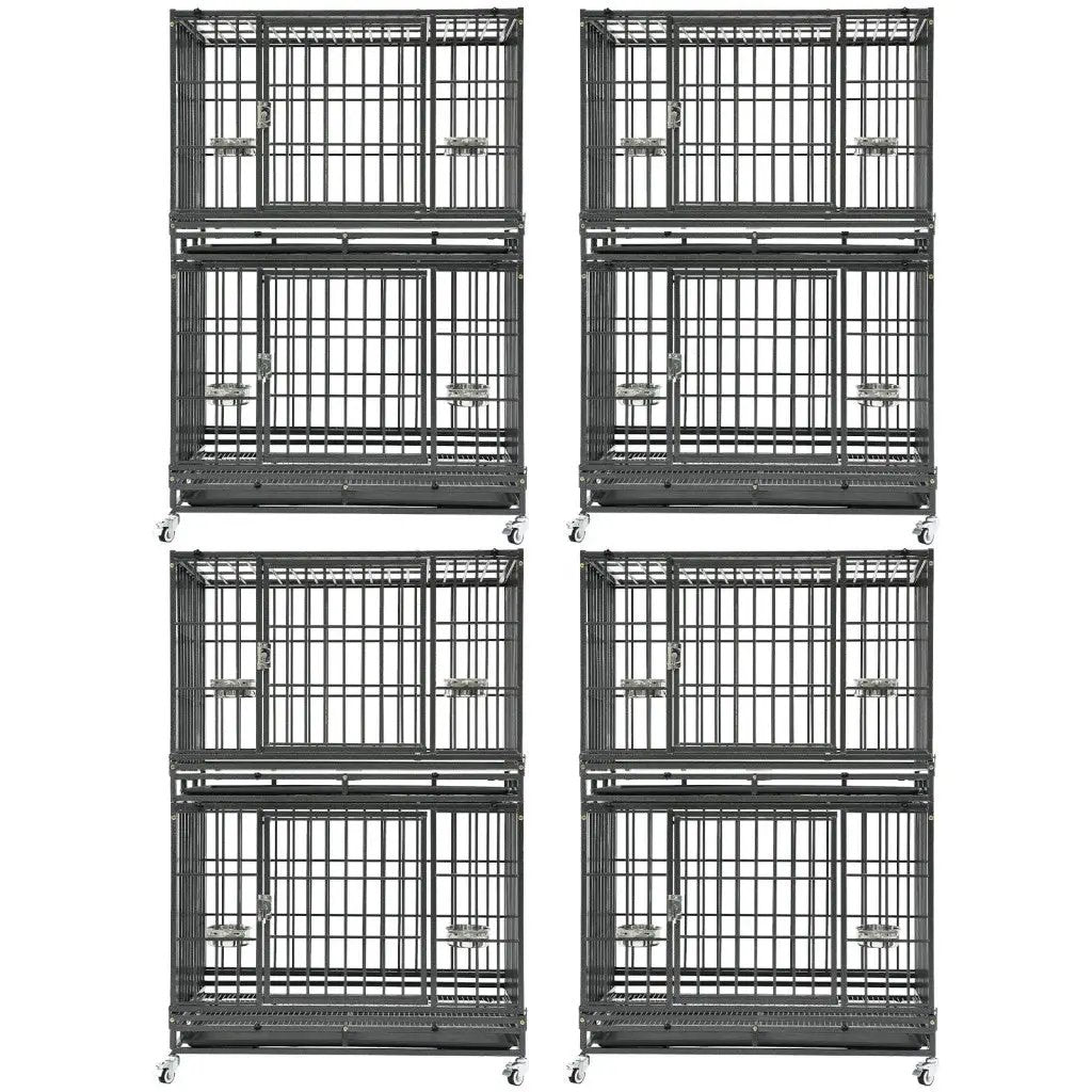 37 Inch Stackable Heavy Duty Dog Crate 4 black metal crates with casters HomeyPetOfficial on Tampa Home & Garden Store