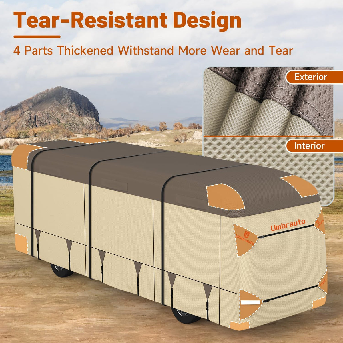 Umbrauto Class A RV cover 7-layer windproof breathable khaki exterior for motorhomes on Tampa Home & Garden Store