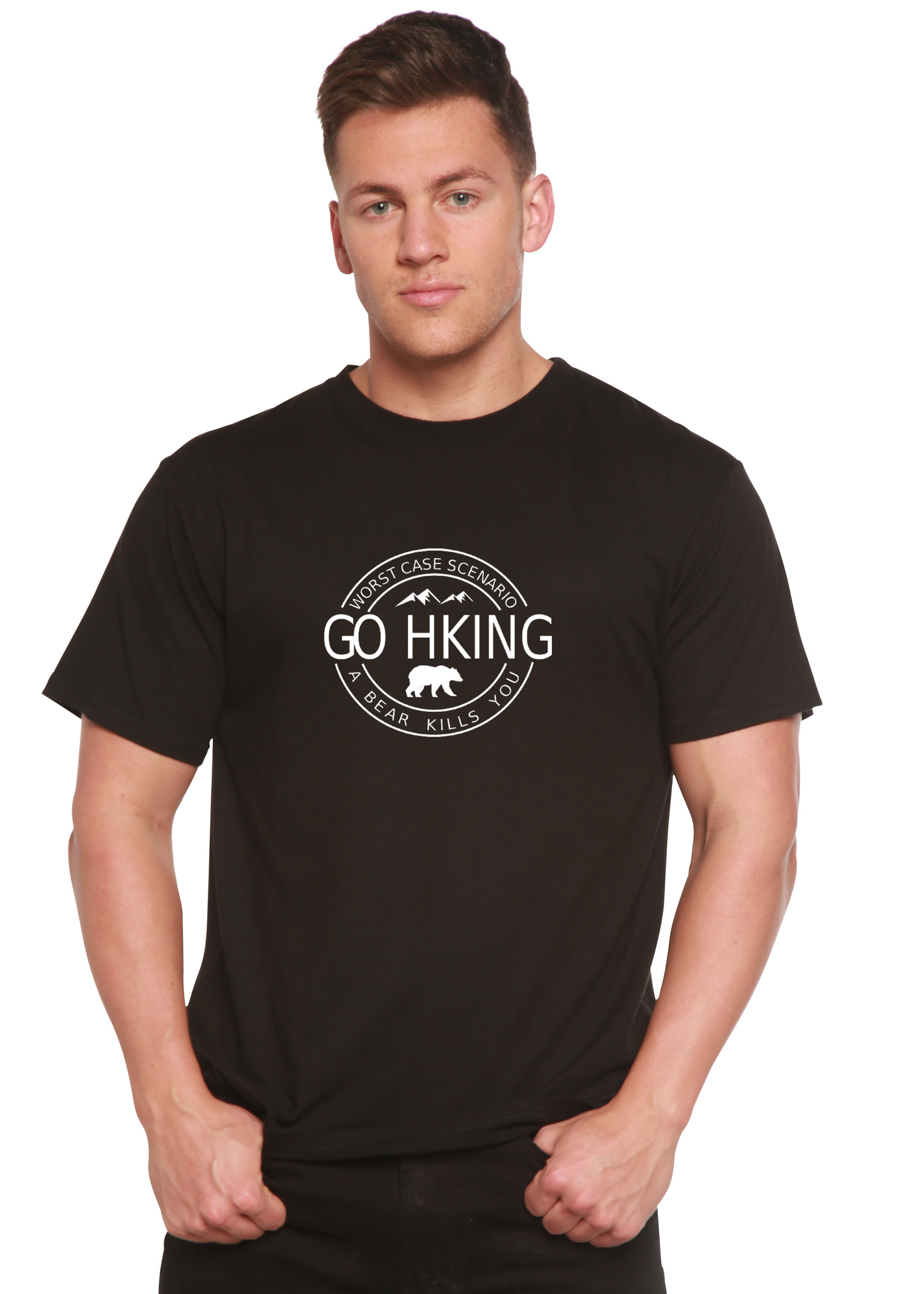 Go Hiking men's bamboo viscose organic cotton short sleeve graphic tee black with white logo on Tampa Home & Garden Store