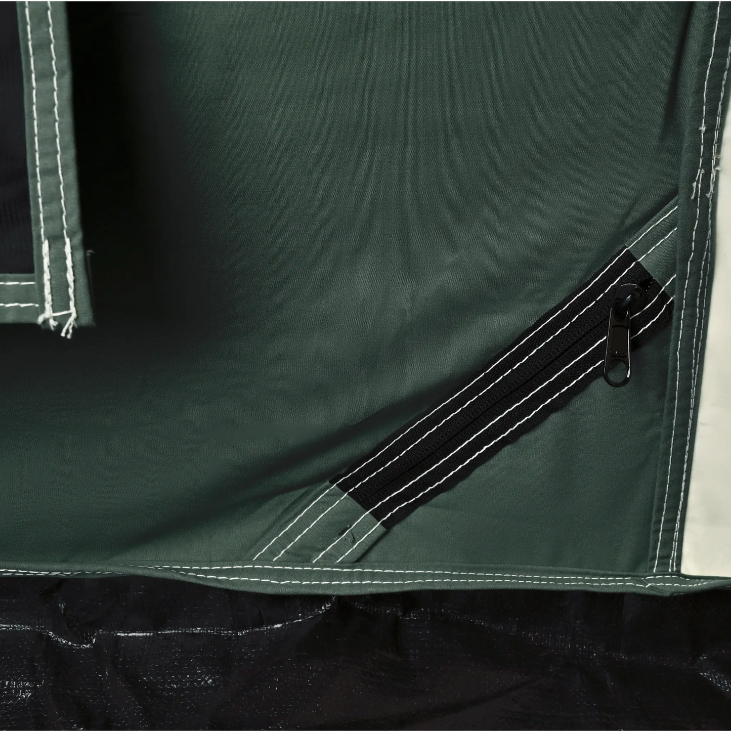 Prota Canvas Tent 10x10 dark green canvas with white stitching and zipper White Duck Outdoors on Tampa Home & Garden Store