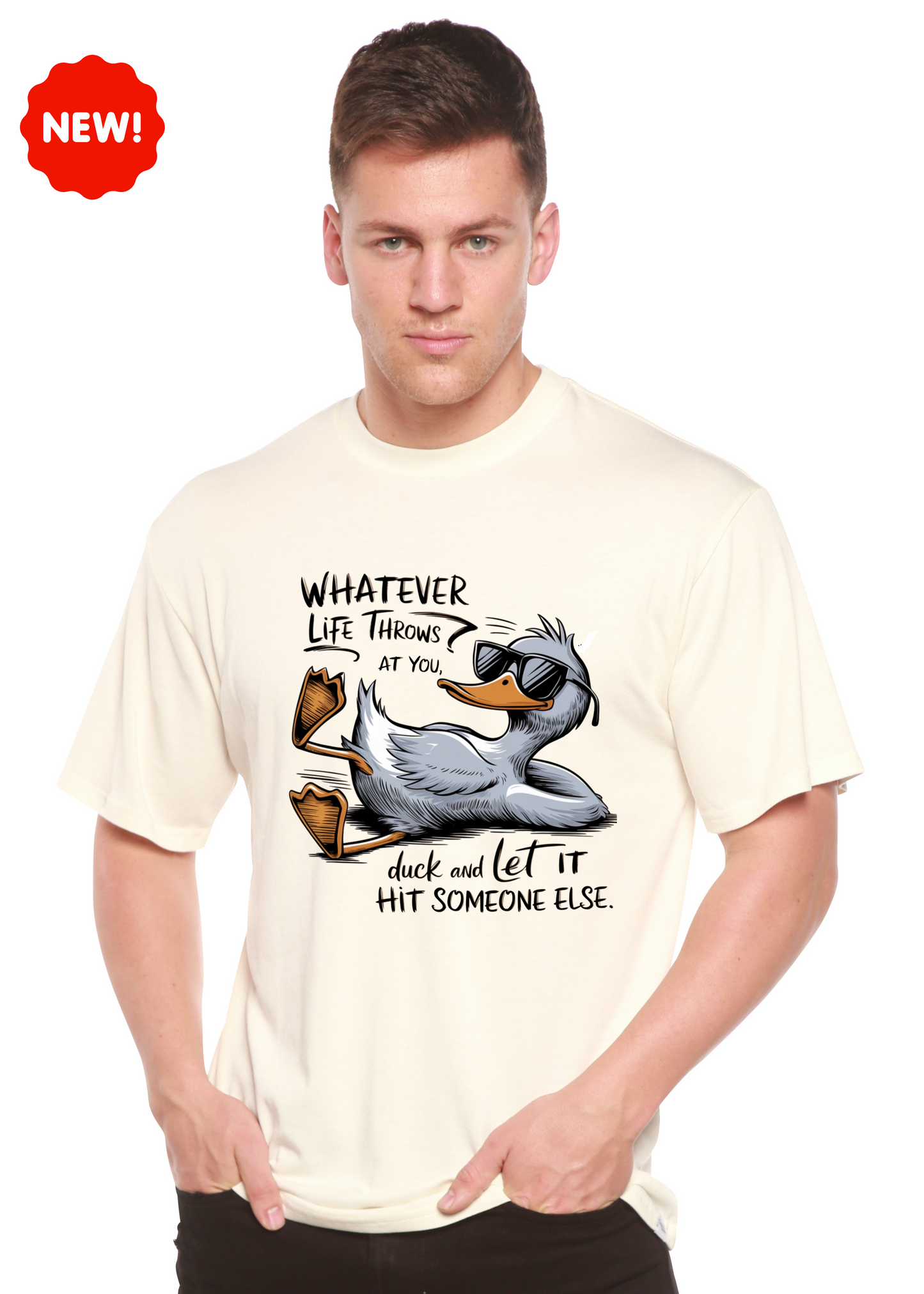 Whatever Life Throws at You Unisex Bamboo/Cotton Tee with duck illustration by Spun Bamboo on Tampa Home & Garden Store
