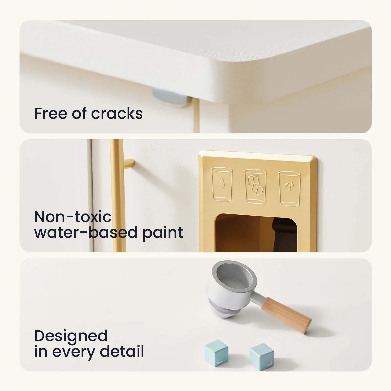 Tiny Land play kitchen with running water in cream and aqua, faucet accents by Tiny Land INC on Tampa Home & Garden Store