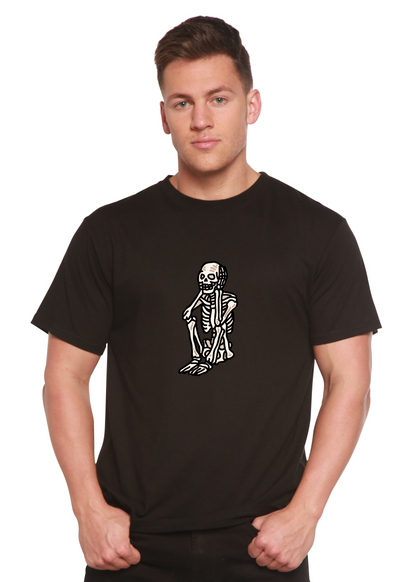 Sad Skeleton Halloween unisex black bamboo tee with skeleton graphic by Spun Bamboo on Tampa Home & Garden Store