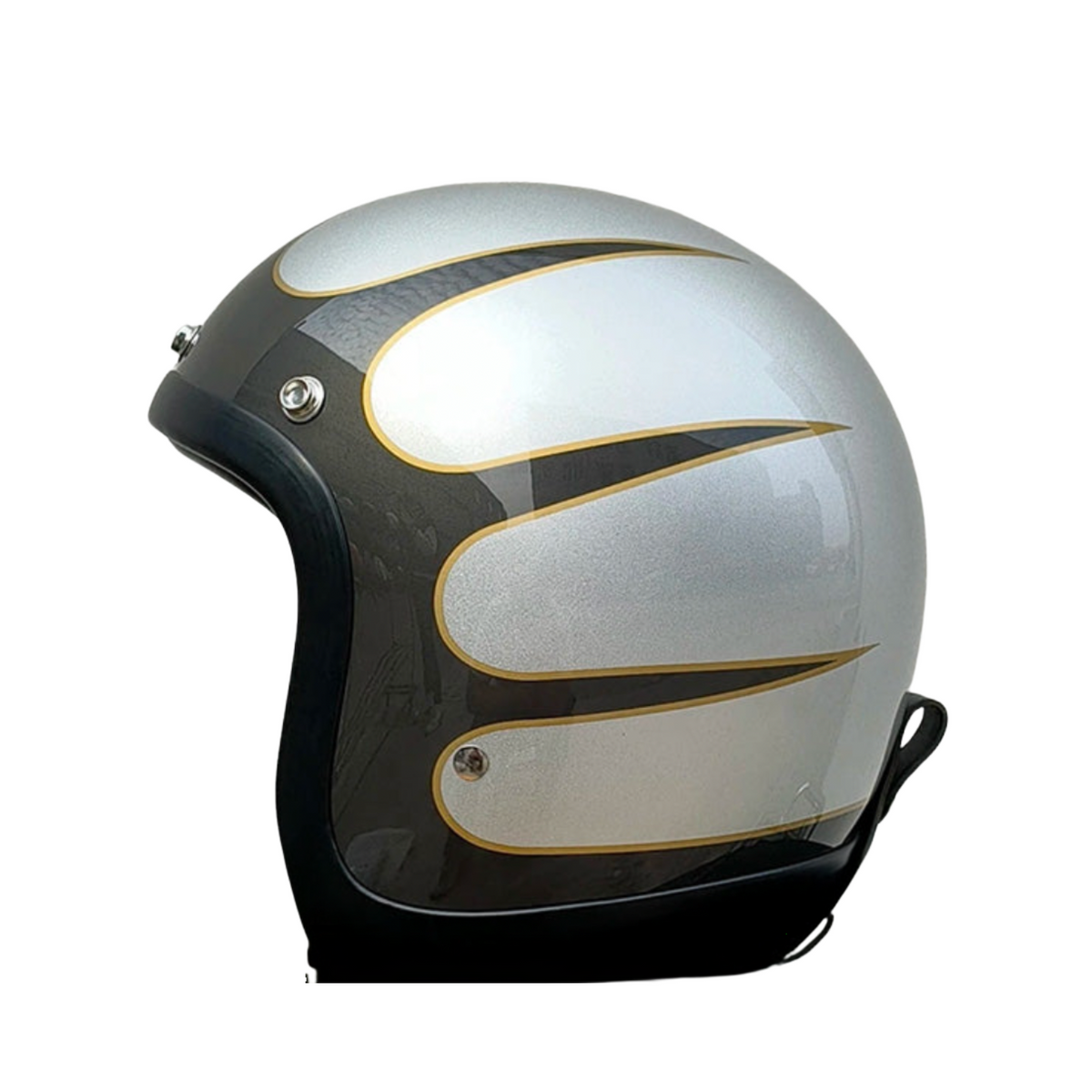 Chopper low-profile vintage open-face helmet in silver with gold trim by BikerZoneZ on Tampa Home & Garden Store