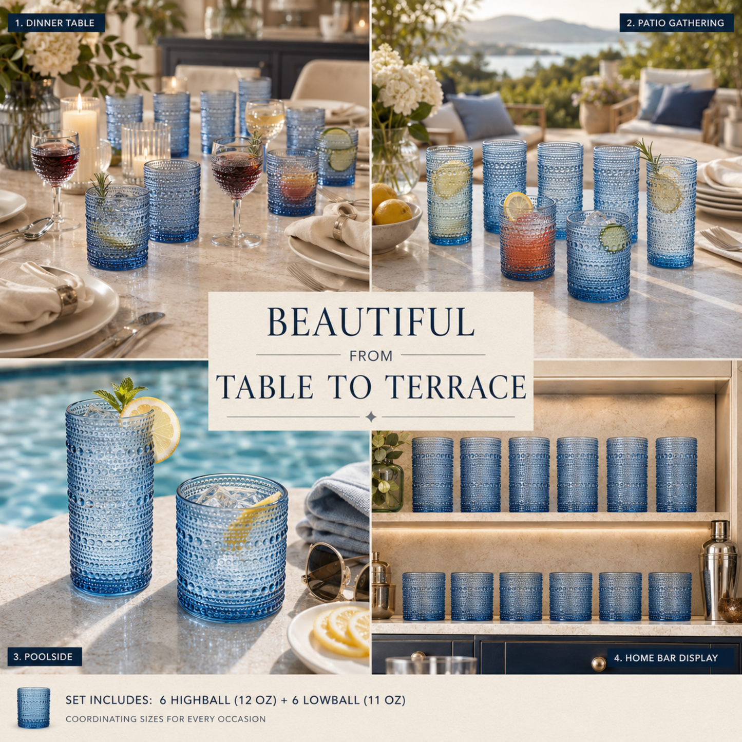 Textured Hobnail Lowball and Highball Set of 12