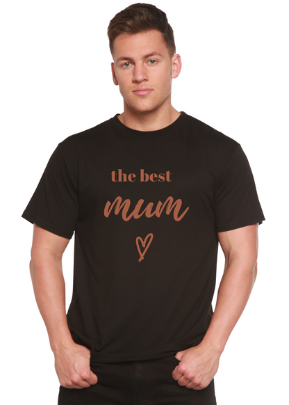 The Best Mum unisex bamboo viscose organic cotton short sleeve graphic T-shirt black copper mum text with heart Spun Bamboo on Tampa Home & Garden Store