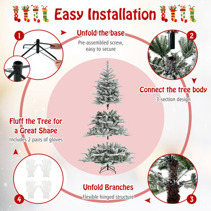 6 Feet Snow Flocked Artificial Christmas Tree with Cool White LED Lights