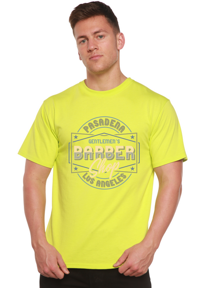 Gentlement's Barber Shop men's neon yellow bamboo viscose/organic cotton graphic tee on Tampa Home & Garden Store