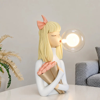 Parisian Bubble Girls Clear Glass LED Table Lamp Moktan Sabai girl sculpture holding bouquet on Tampa Home & Garden Store