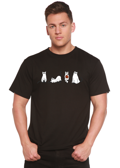 Halloween Cats men's bamboo viscose organic cotton T-shirt black with white cats Spun Bamboo on Tampa Home & Garden Store