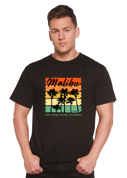 Malibu unisex bamboo tee by Spun Bamboo; black short-sleeve shirt with palm sunset graphic on Tampa Home & Garden Store