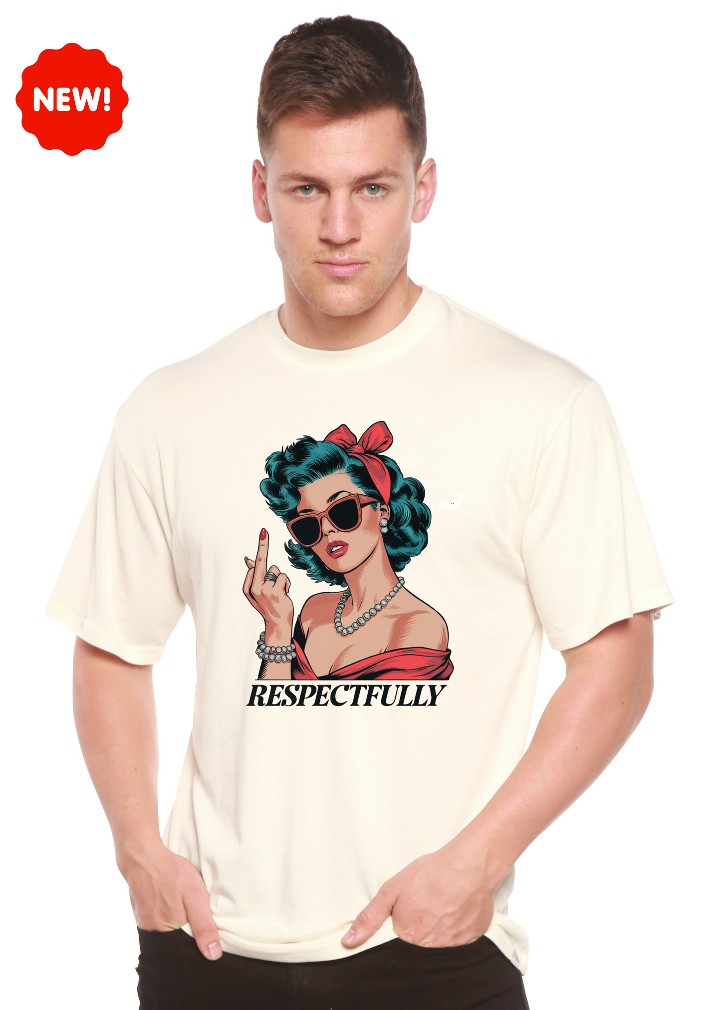 Respectfully Middle Finger unisex bamboo/cotton graphic T-shirt with retro print by Spun Bamboo on Tampa Home & Garden Store