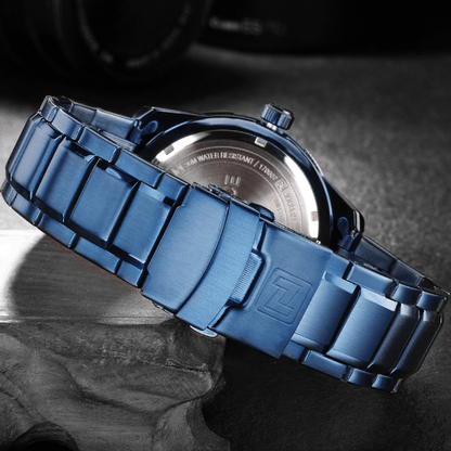 Men's luxury stainless steel waterproof watch with blue bracelet and day/date display Stevvex on Tampa Home & Garden Store
