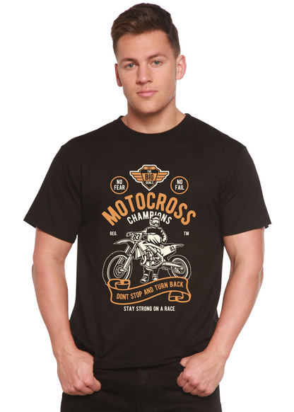 Motocross Champions men's black graphic tee with orange rider print Spun Bamboo short sleeve on Tampa Home & Garden Store