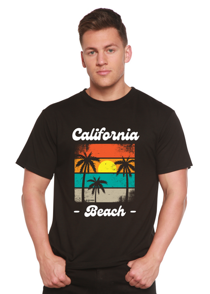 California Beach black bamboo viscose cotton T-shirt with sunset palm print by Spun Bamboo on Tampa Home & Garden Store