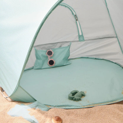 Tiny Land One-Stop Beach Toy & Tent Set pop-up tent with turquoise fabric and zipper pocket on Tampa Home & Garden Store