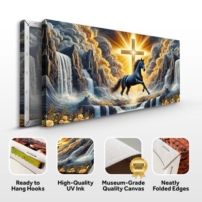 3D Horse Faith Wall Art III crafting canvas by Tailored Canvases, three-panel blue and gold scene on Tampa Home & Garden Store