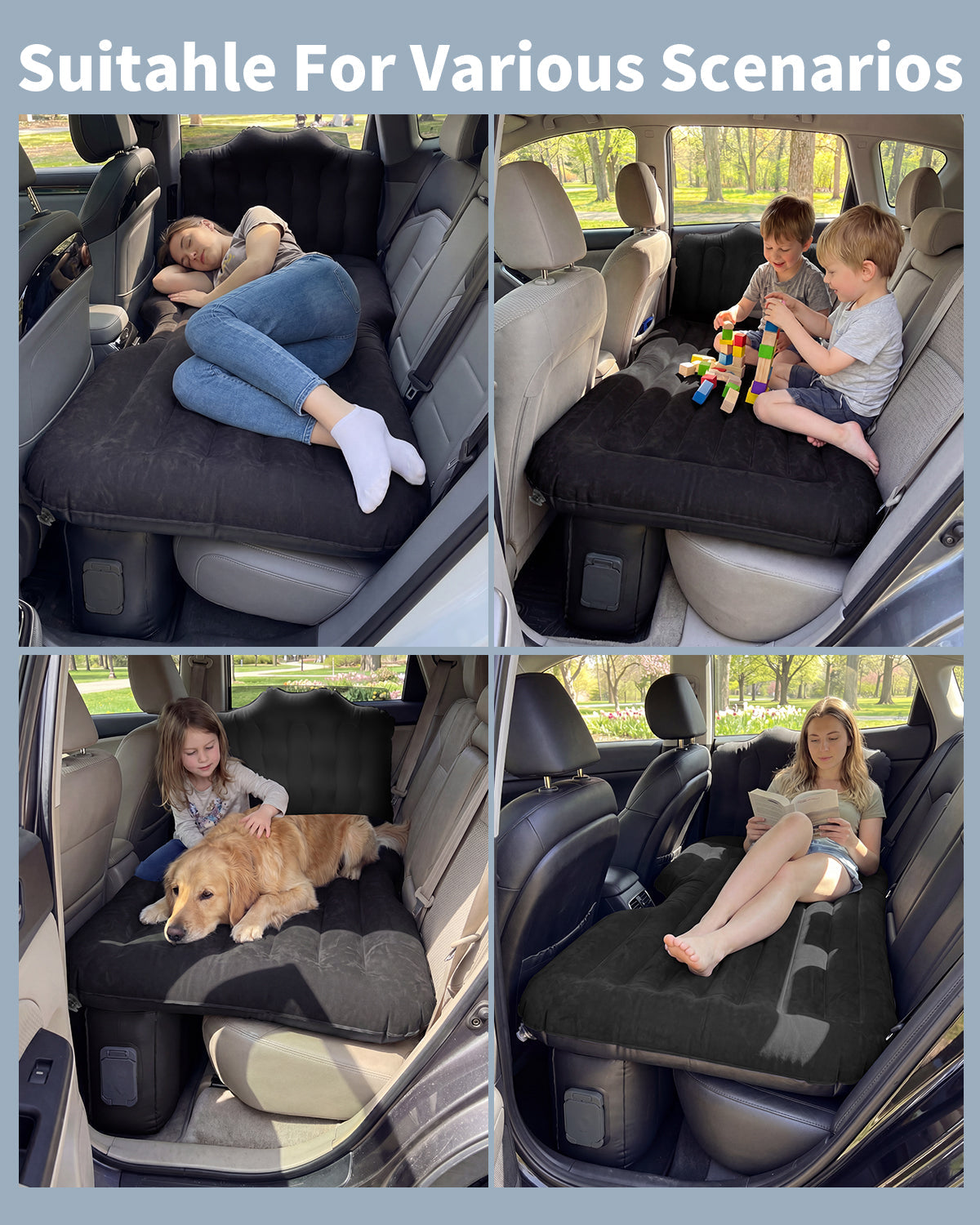 Umbrauto back seat car air mattress black with built-in pump, thick flocking for sedan SUV on Tampa Home & Garden Store