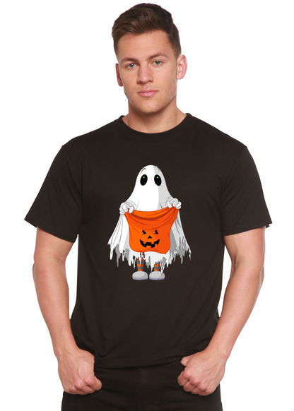 Boo Halloween men's bamboo tee Spun Bamboo ghost with orange pumpkin on Tampa Home & Garden Store