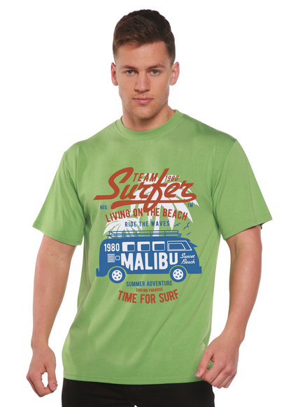 Men's lime green Team Surfer graphic T-shirt in bamboo viscose/organic cotton, short sleeve on Tampa Home & Garden Store
