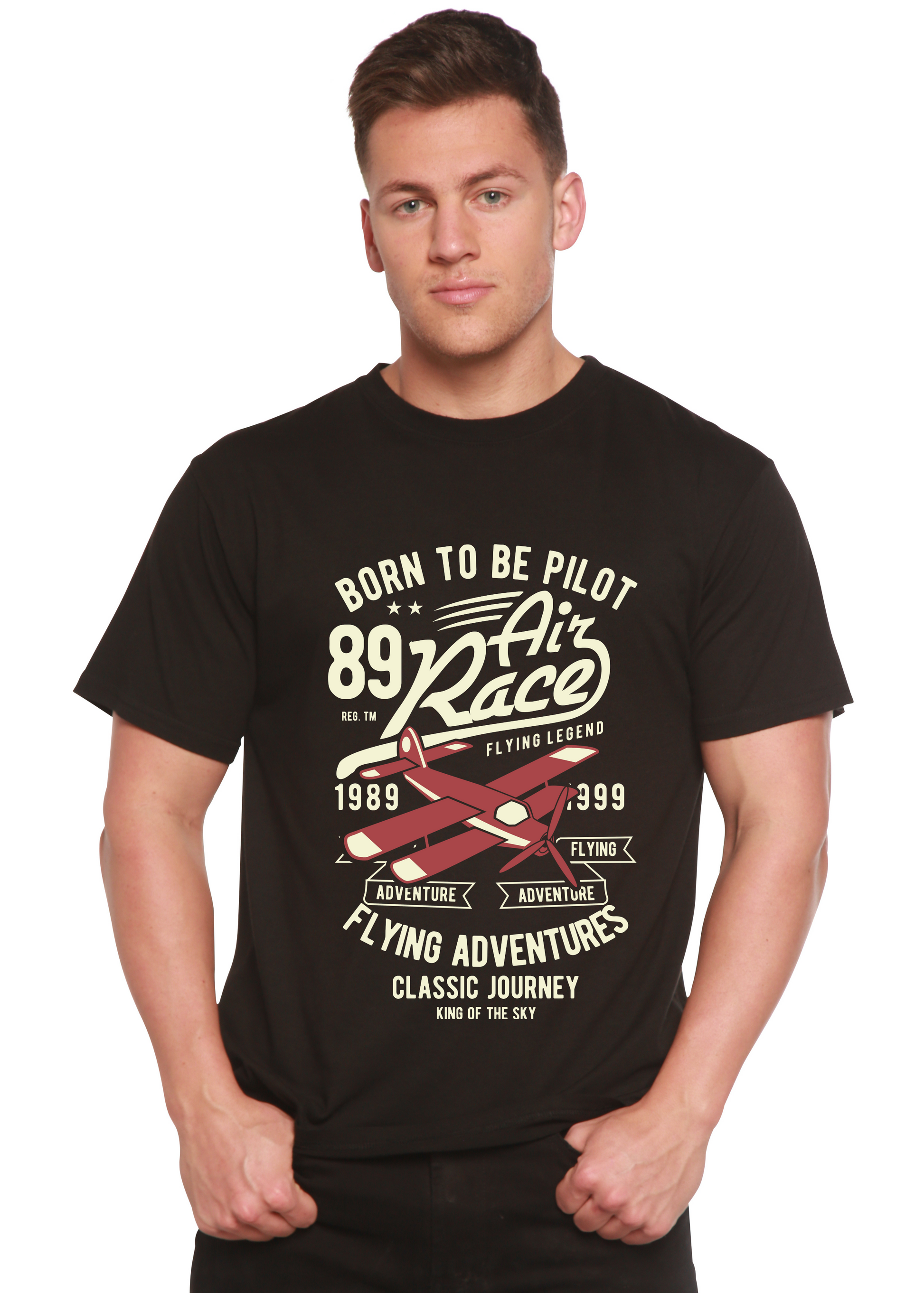 Born To Be Pilot men's graphic tee in black; bamboo viscose/organic cotton by Spun Bamboo on Tampa Home & Garden Store