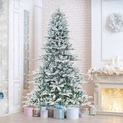 Árbol de Navidad artificial de 8 pies con nieve flocada y luces LED blancas frías