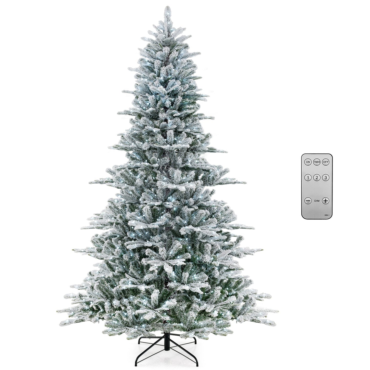 Árbol de Navidad artificial de 8 pies con nieve flocada y luces LED blancas frías