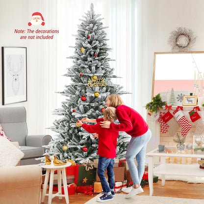 Árbol de Navidad artificial de 8 pies con nieve flocada y luces LED blancas frías